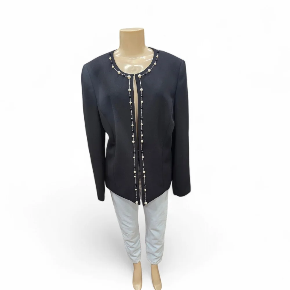 Tahari Luxe Black Blazer Jacket With Beads Size 12 - Picture 2 of 16